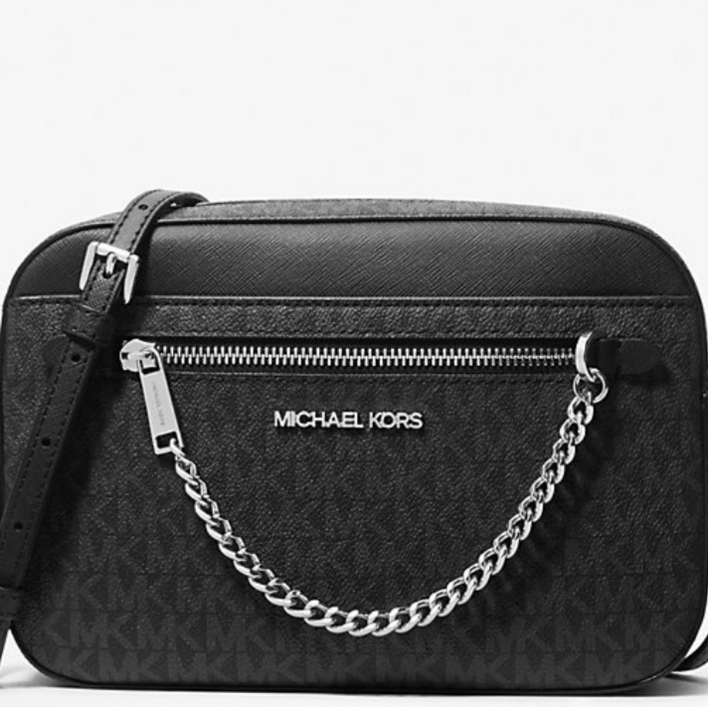 Michael Kors Black signature print Logo Chain Crossbody Bag